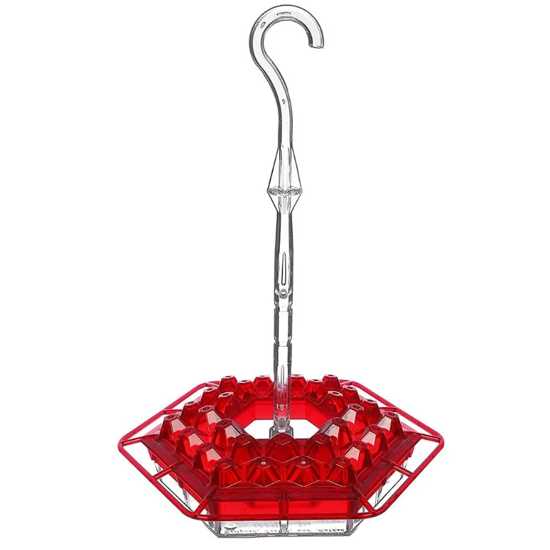 

Red Hexagon Hanging Hummingbird Feeder Drinker Outside Decoration Birds Water Food Dispenser Outdoor Feeding Dispenser