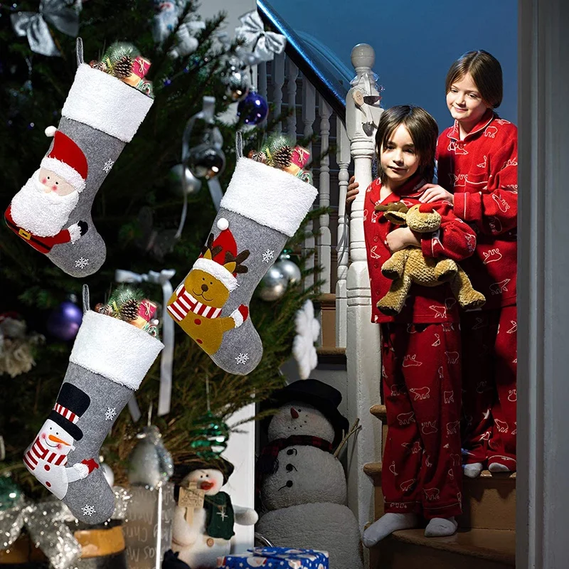 

Christmas Stockings Set of 3, 18inch Large Xmas Stockings Decorations, Santa Snowman Reindeer Xmas Character