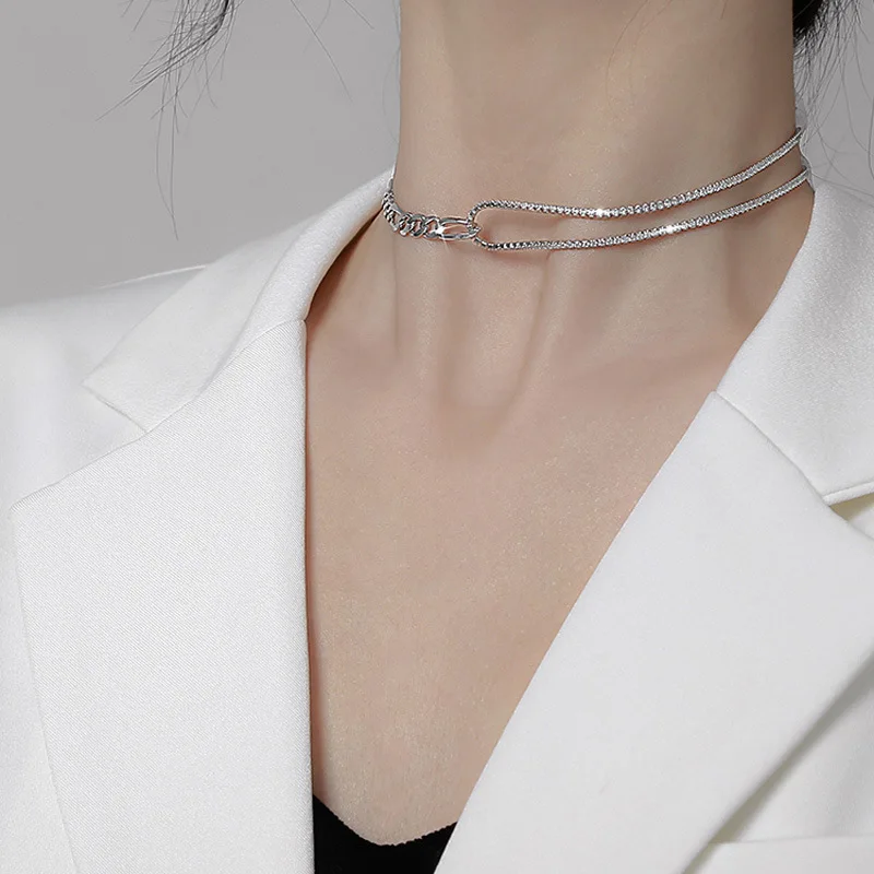 

VGYHO 925 Sterling Silver Punk Necklace AAA Cubic Zirconia Chain High Quality Choker Collares Para Mujer Fine Wedding Party