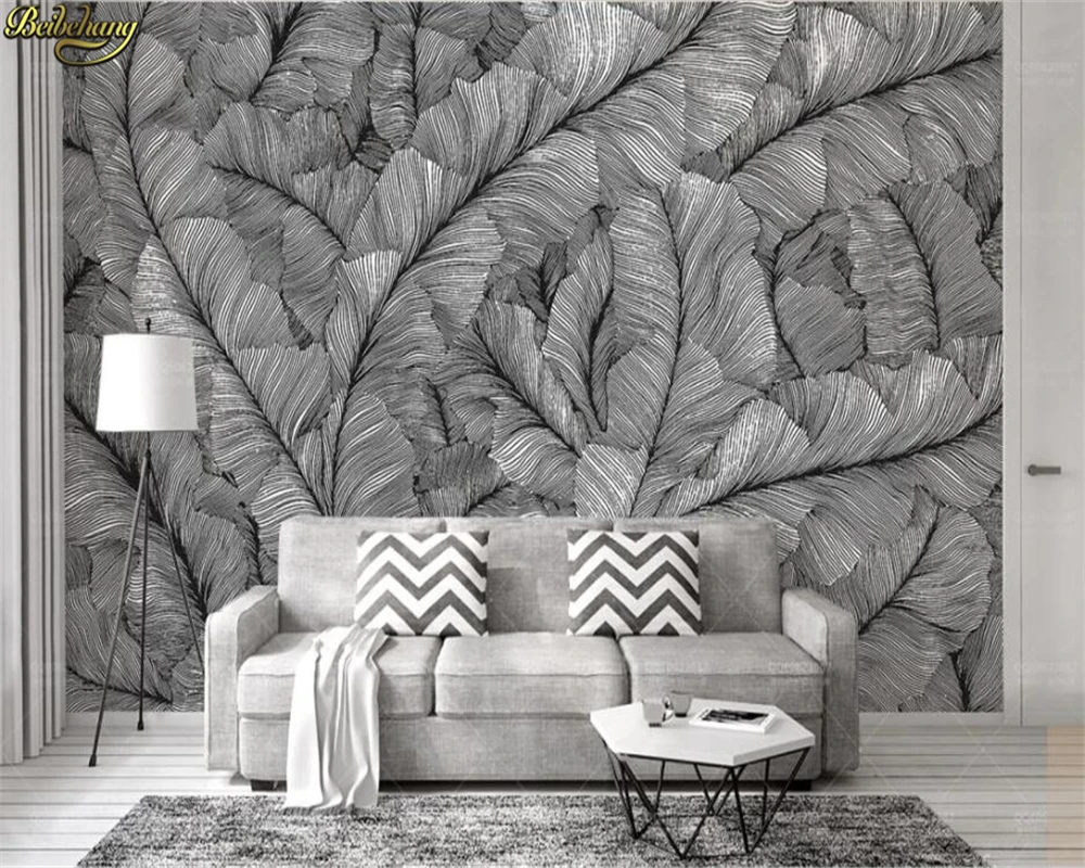 

beibehang Custom wall paper mural Nordic sketch line leaves black and white simple and stylish TV background wall 3d wallaper