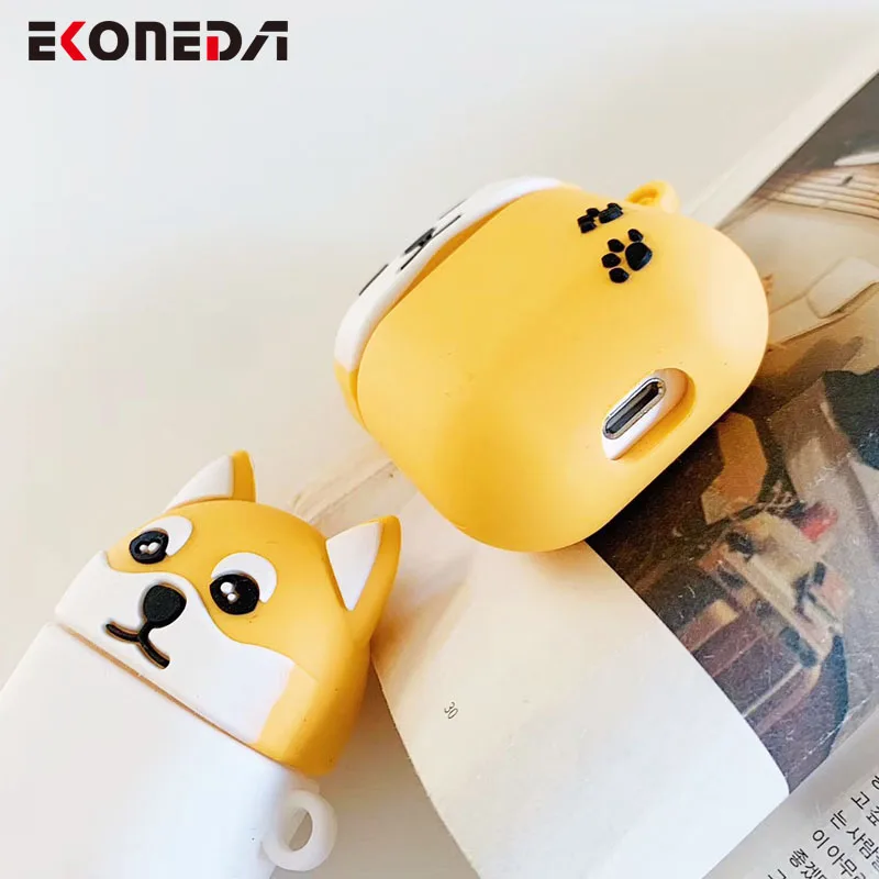 Чехол EKONEDA с мультяшным рисунком Шиба ину собак Хаски для Airpods, силиконовый мягкий чехол с милыми животными для Airpods