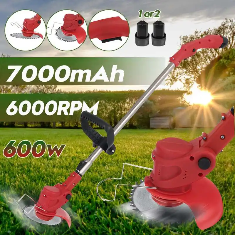 

88V Electric Cordles Grass Trimmer 600W Lawn Mower Weeds Brush Length Adjustable Cutter Garden Pruning Tool With 7000mAh Battery