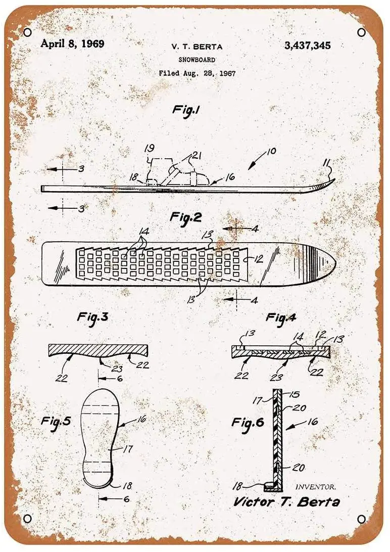

Diuangfoong 1969 Snowboard Patent Vintage Look Metal Sign 12"×8"