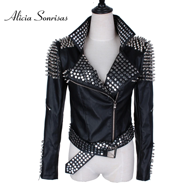 Женский кожаный ошейник с шипами красный для питомцев|cazadora cuero mujer|red leather jacket