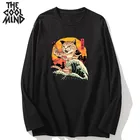 Мужская футболка COOLMIND, из 100% хлопка, с длинным рукавом, принтом в виде японского кота и лапши, повседневная, с круглым вырезом, свободная, Мужская футболка