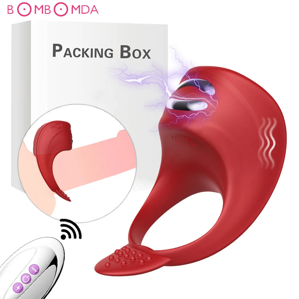 Вибрирующее кольцо для пениса с электрическим током взрослые секс игрушки