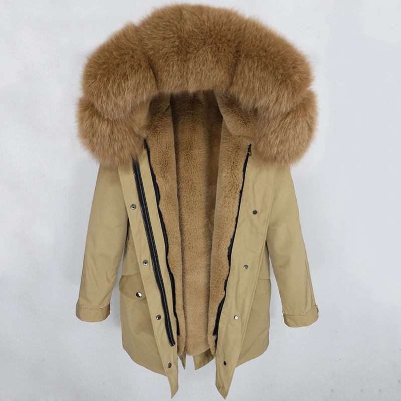 beige camel OFTBUY зимняя куртка Женская водонепроницаемая куртка из натурального меха длинная парка натуральный Лисий меховой капюшон, воротник верхняя одежда уличная Роскошная - Цвет: beige camel