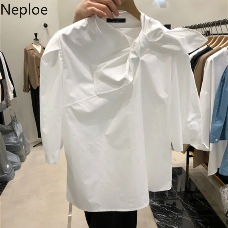 Блузка Neploe с бантом Женская Весенняя однотонная блузка воротником-стойкой и