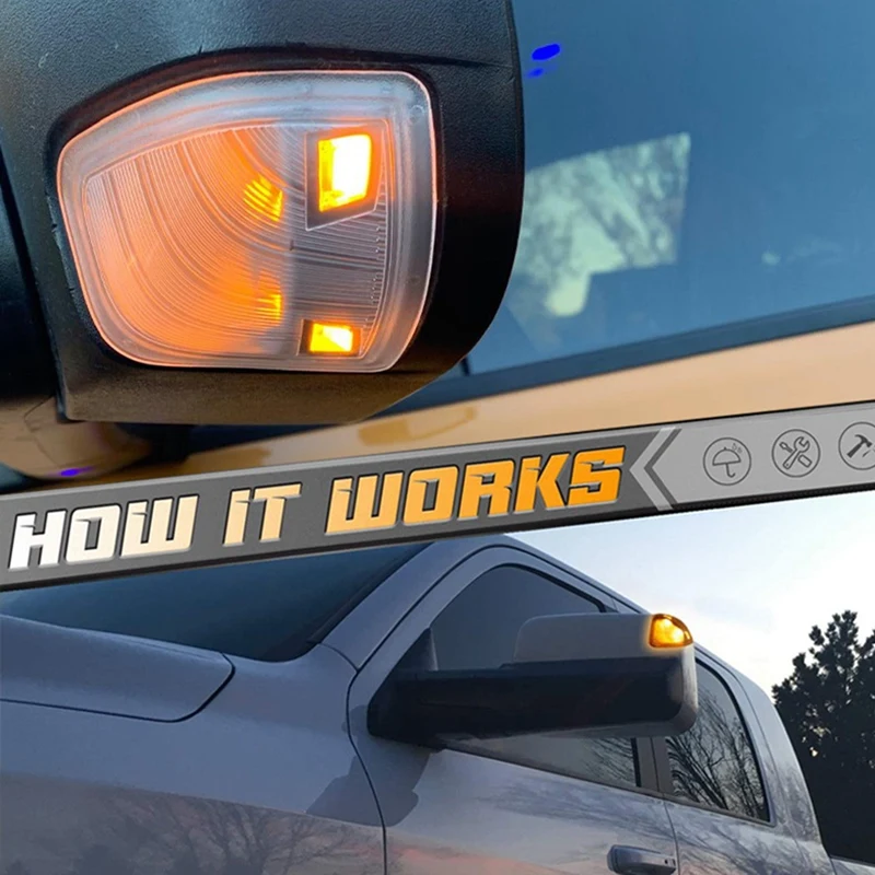 

2Pcs Car Side Light Led Amber Rearview Mirror Turn Signal Light Lamp for Dodge Ram 1500 2500 4500