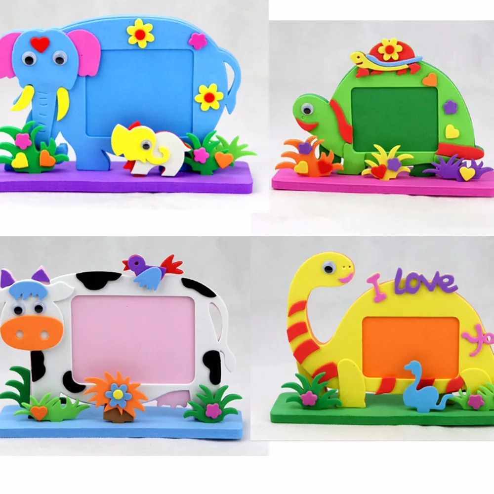 

HOT 1PCS Bee Owl Giraffe Dinosaur Elephant Cow Turtle Kids DIY EVA Photo Frame Foam Craft Toy Kits Educational toys for Children