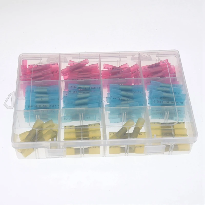 

200PCS Heat Shrink Butt Connectors Kit Insulated Waterproof Electrical Car Wire Crimp Terminals (3 Colors / 3 Sizes)