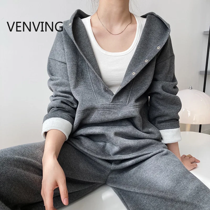 

2021 Autumn Winter Women Tracksuit Thick Fleececotton Suit 2 Pieces Sets Hoodies Sweatshirt and Pants Suits Casual Outfit