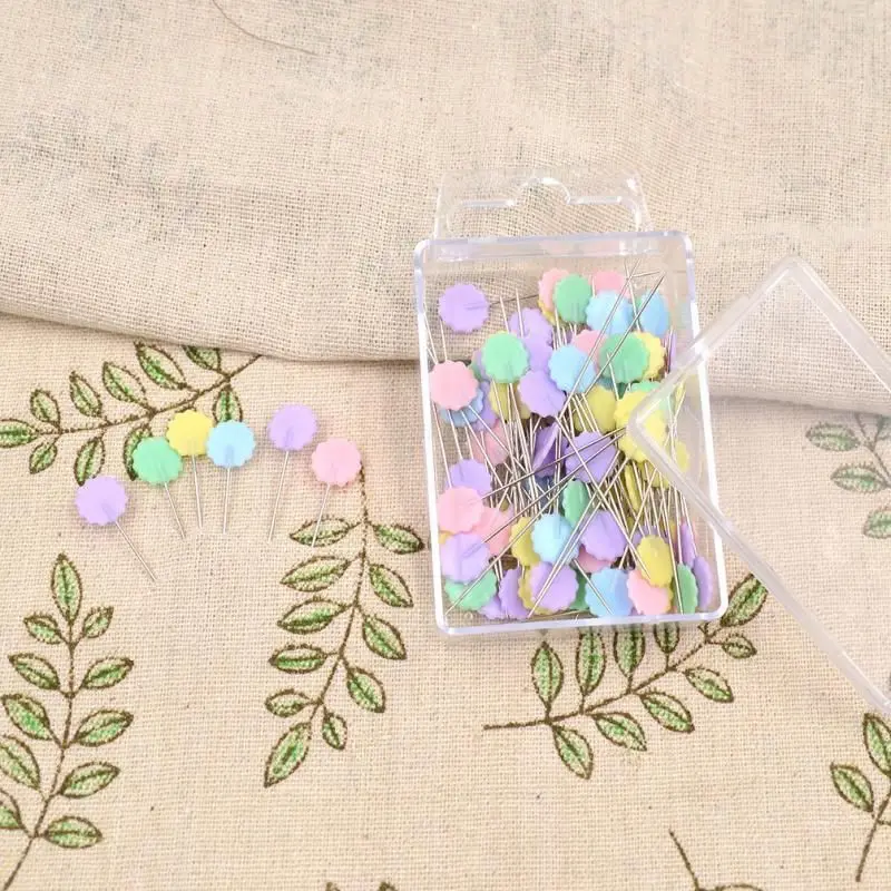 

PPYY-100pcs/bag Pins Mixed Colors Sewing Patchwork Pins Flower Head Pins Sewing Tool Needle Arts Sewing Accessories Plum blossom