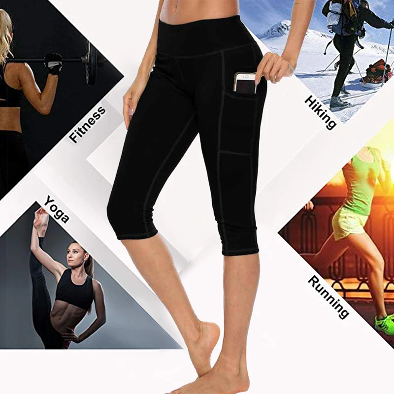 

Woman Workout Capri Fitness Leggings With Side Pocket High Waist Running Yoga Pants Sportwear Legging Sport Femme Pants