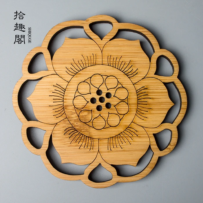 

★Bamboo cup mat pot cup insulation mat bamboo zen hollow-out kung fu tea saucer with zero