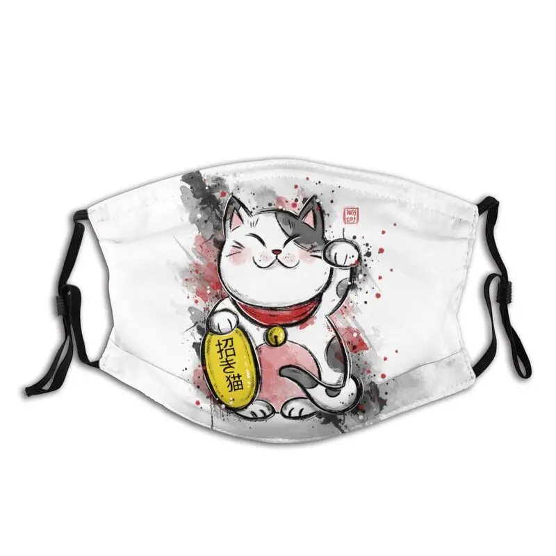 

Kawaii Maneki Neko Face Mask Adult Men Anti Haze Lucky Cat Mask with Filters Protection Cover Respirator Reusable Mouth Muffle
