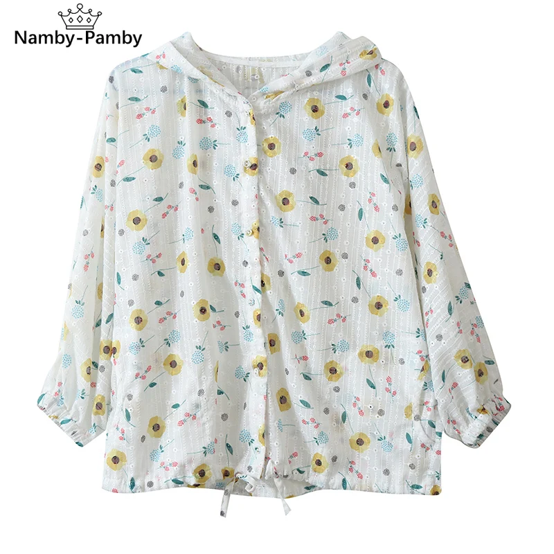 

New Hooded Coat Single Breasted Floral Print Top Shirt Casual Daily Wear AR21007