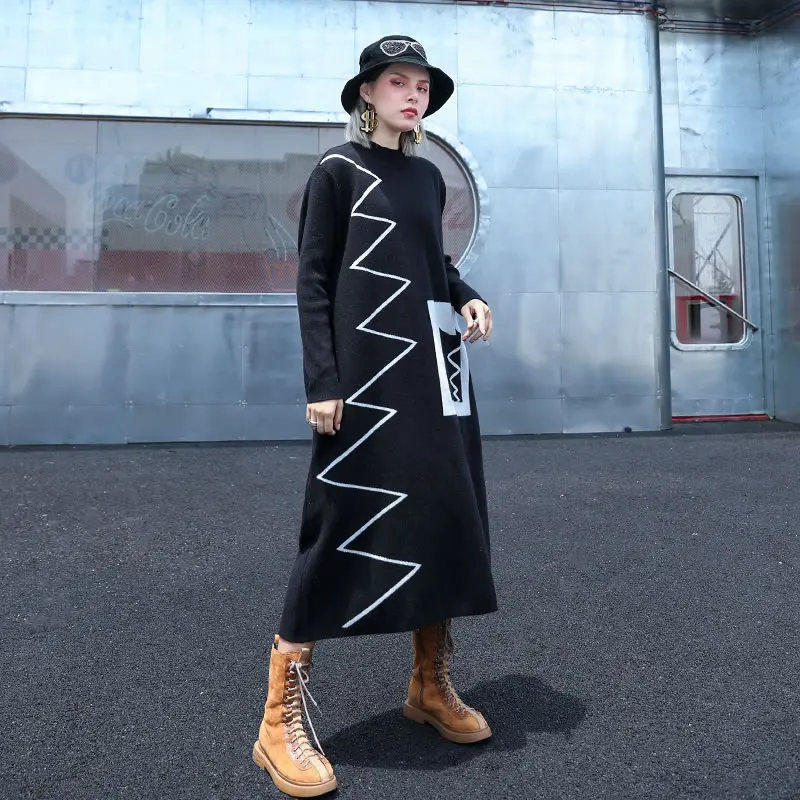 XITAO Knitted Long Women Sweater Korea Fashion New 2019 Autumn Patchwork Pocket Elegant Turtleneck Minority GCC2046 | Женская одежда