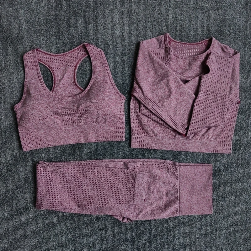 

Women Seamless Yoga Set Fitness Sports Suits Gym Clothing Long Sleeve Crop Top Shirts High Waist Running Leggings Workout Pants