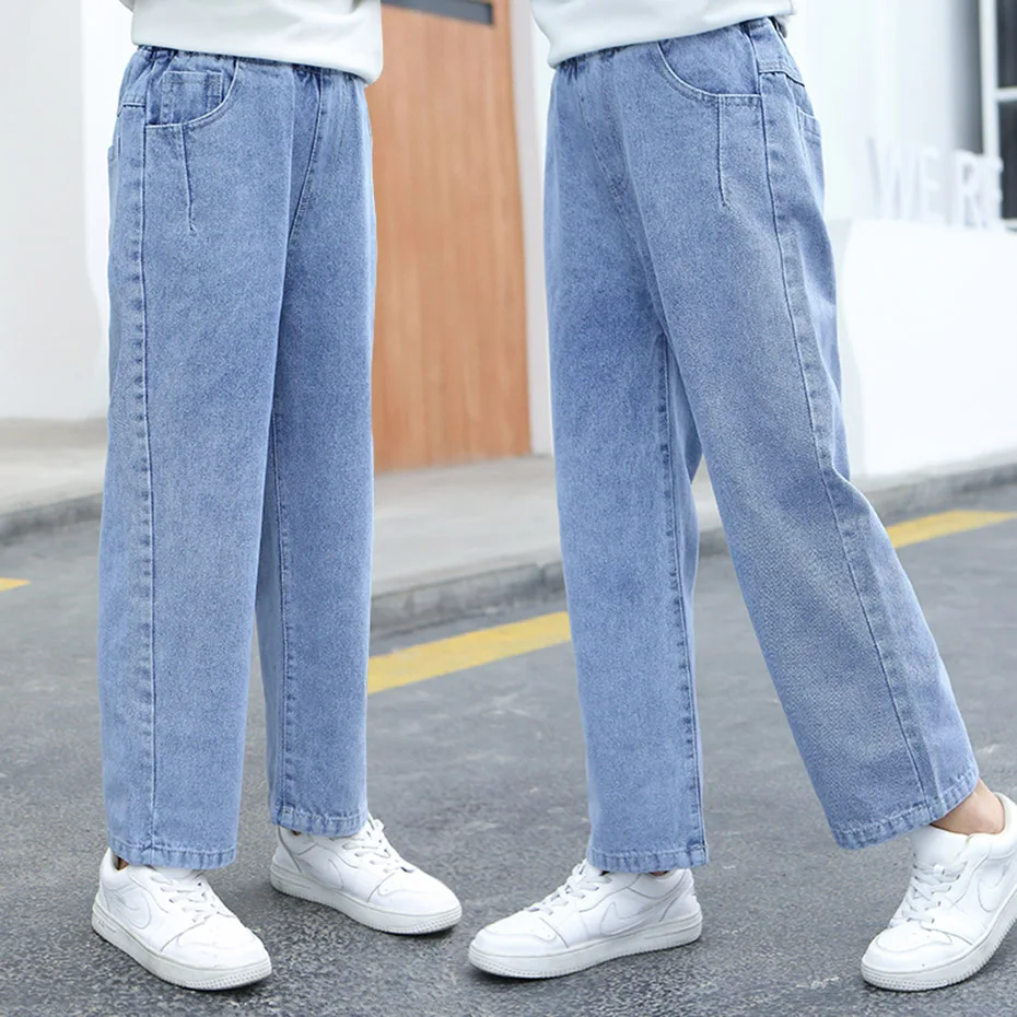 Джинсы для девочек однотонные джинсы повседневные стильные детские летняя