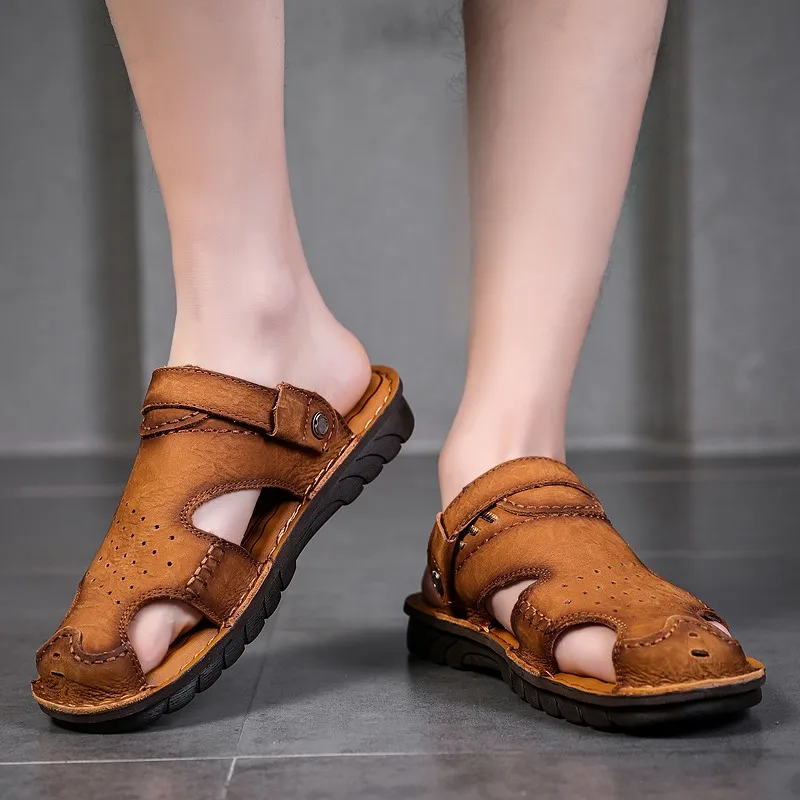 Сандалии мужские из натуральной кожи пляжная обувь для отдыха на открытом