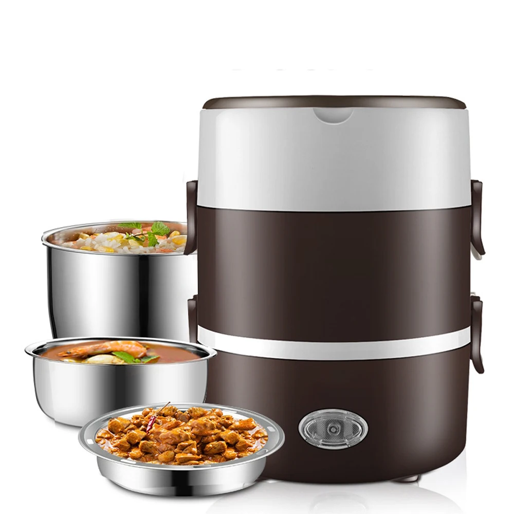 

Portable Electric Rice Cooker Lunch Box 2/3Layers Available Food Steamer Stainless Steel Portable Meal Thermal Heating Lunch Box