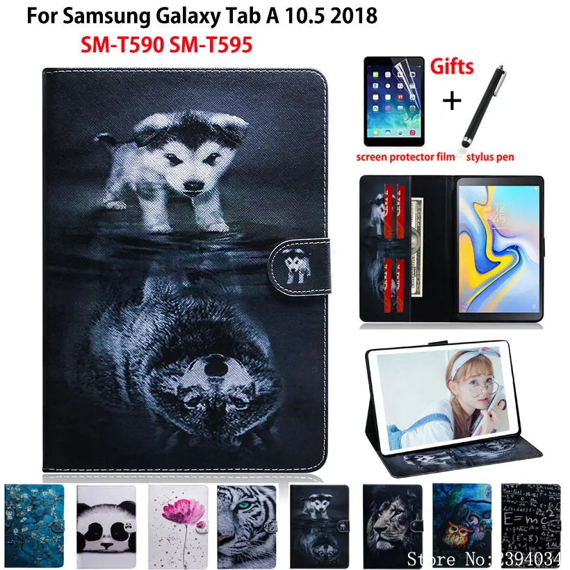 

Animal pattern Case For Samsung Galaxy Tab A A2 2018 10.5 inch T590 T595 T597 SM-T590 SM-T595 Cover Funda Stand Shell Skin +Gift