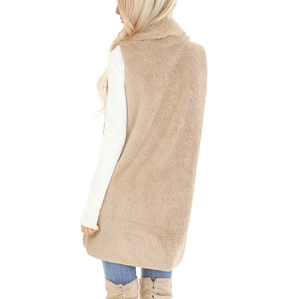 Модный жилет с карманами из искусственного меха зимний женский длинный Tenygo