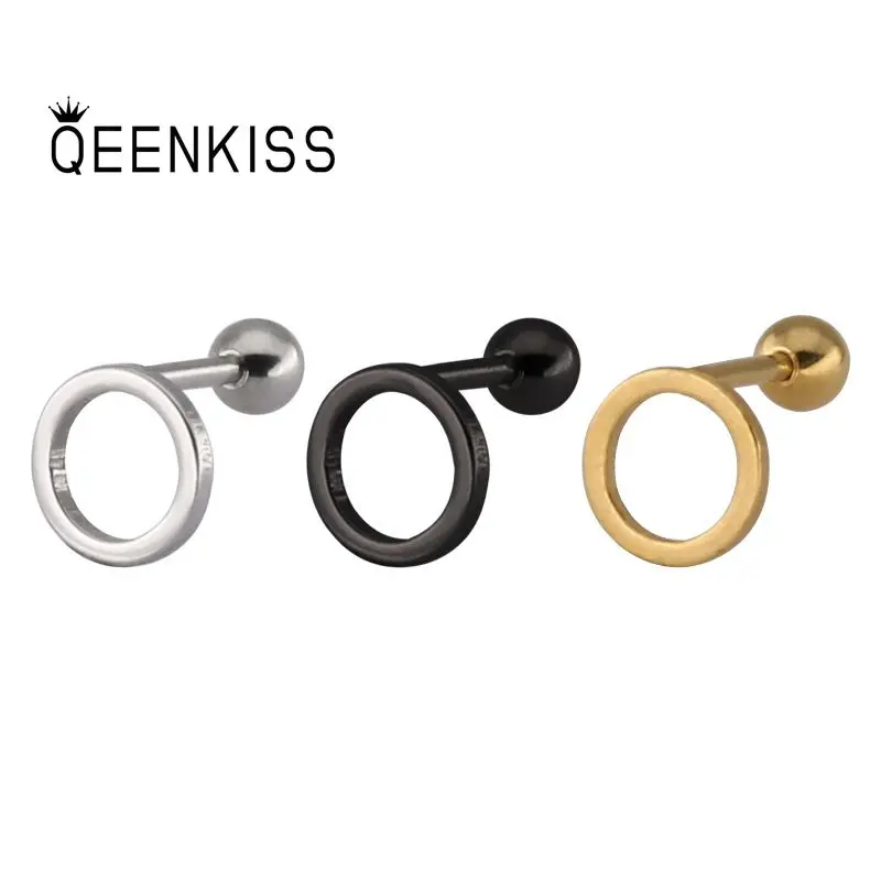 

QEENKISS EG873 Fine Jewelry Wholesale Fashion Woman Man Wedding Birthday Gift Circle Titanium Stainless Steel Stud Earrings 1PC