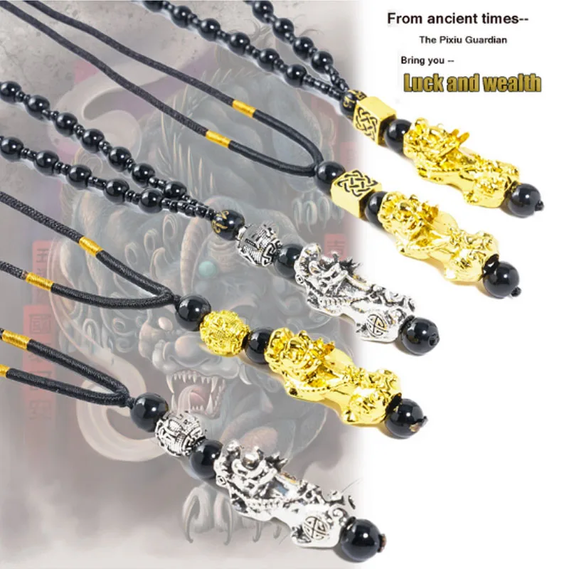 

Rinhoo Handmade Vintage Chinese Traditional Pixiu Pendant Rope Chain Necklace Brave Troops Jewelry With Good Luck and Wealth