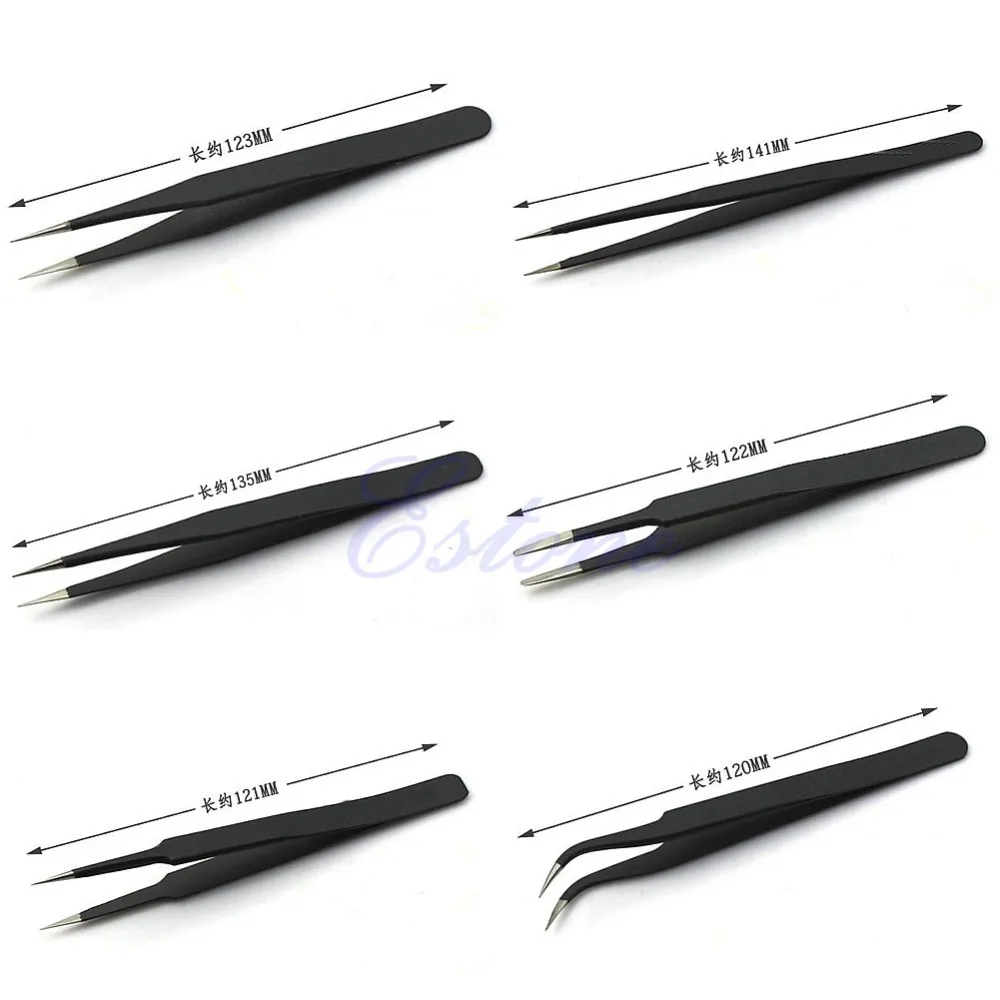 

6pcs/Sizes Safe Anti-static Tweezers Maintenance Tools ESD10-15 Eyebrow Makeup Tools & Accessories