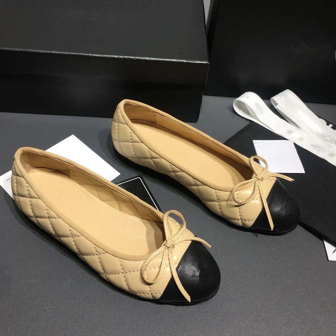 

2021 Luxury brand Women's Shoes Genuine Leather Sewing Flat Round Toe Sole Bow Casual Shoes Ballet Shoes Plus Size 34-42