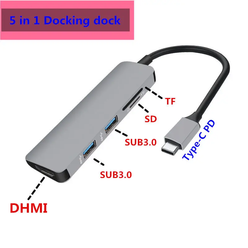 5 в 1 USB C док-станция для ноутбука USB 3,0 HDMI PD Fealushon для MacBook samsung Galaxy S9/S8/S8+ type C док-станция usb-хаб - Цвет: Silver