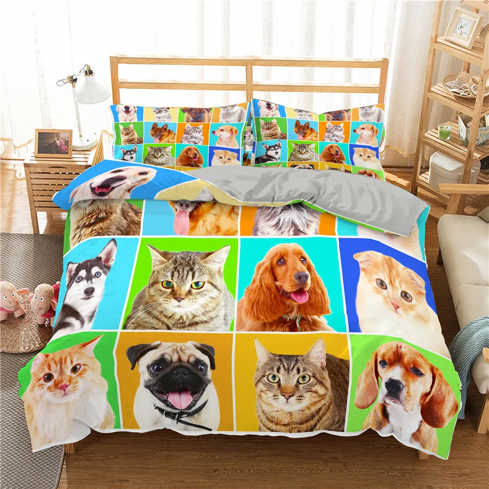 Online Juego De Fundas De Edredón Con Estampado De Perros Y Gatos Para Niños, Ropa De Cama Para Animales, Ropa De Cama Con Fundas De Almohada