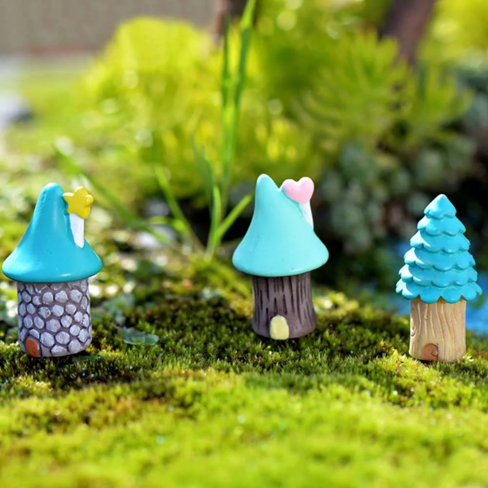 Винтажный синий дом миниатюрное рукоделие сказочные садовые украшения красный