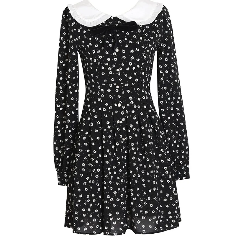 

Женское платье с цветочным принтом, длинным рукавом и воротником «Питер Пэн»