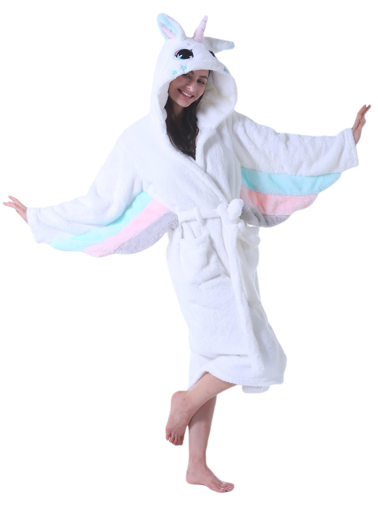 Women Robe Adult Animal Bathrobe Flannel Hooded Home Pajamas Soft for Cosplay RobeCartoon Animal Flannel Women Hooded Bathrobe