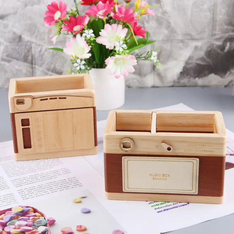 

Creative Camera Pattern Wooden Pen Pencil Case Holder Stand Desktop Sundries Storage Box Multi Purpose Use 634B