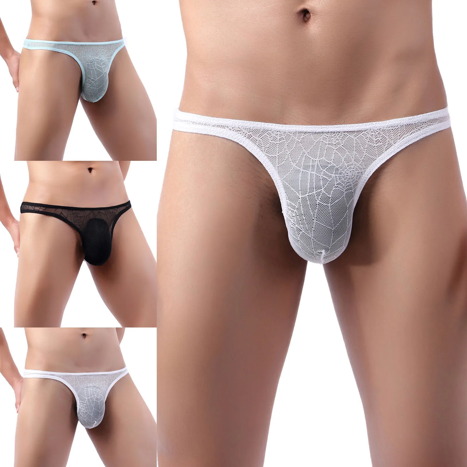 

New Men's underwear sexy spider web low-rise thong panties men's sexy see-through thong panties lace panties Ѭђс мђжские X*