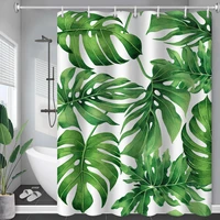 tropical green leaves plant leaf long shower curtain bathroom bathtub decor durable duschvorhang waterproof curtains with hooks