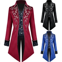 medieval cosplay costume men corduroy steampunk jacket coat embroidery gentlman tailcoat tails winter jacket gothic black blue