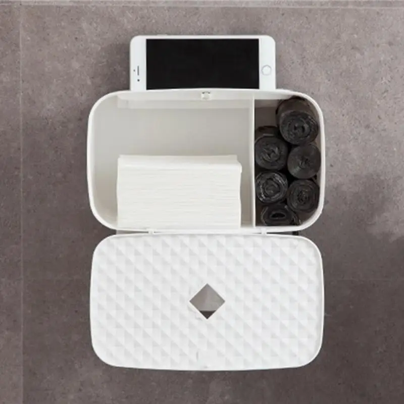 

Punch-free Tissue Box Wall Mounted Garbage Bags Organizer Paper Holder for Kitchen Bathroom Phone Stand Hand Sanitizer Storage