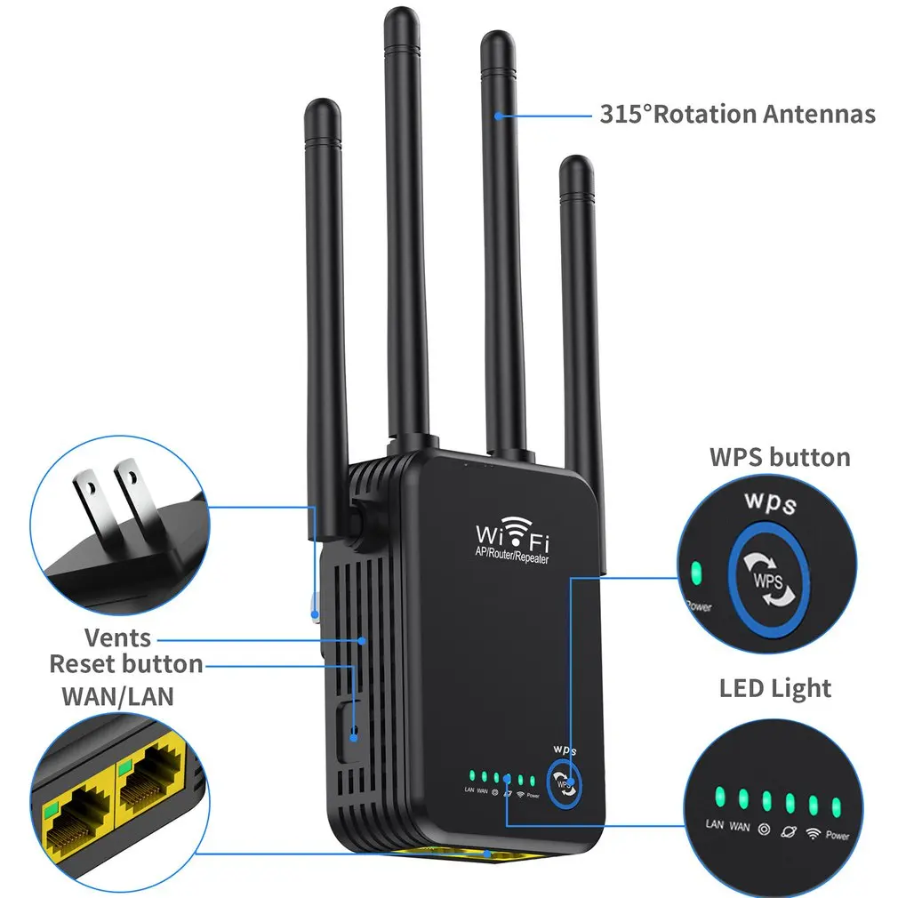 

Беспроводной маршрутизатор, ретранслятор Wi-Fi, двухдиапазонный 2,4/5G 4 антенна, усилитель диапазона Wi-Fi, сигналы, товары для домашней сети