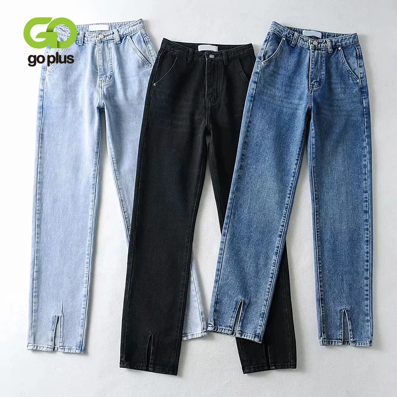 

GOPLUS Jeans Woman Pants High Waist Jean Femme 2021 Spring Straight Pants Split Jeans Pantalones De Mujer Broeken Dames C10972