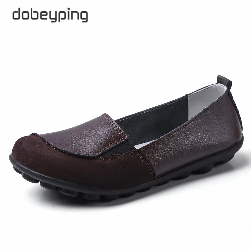 dobeyping 2020 New Flexible Woman Loafers Moccasin Women's Flats Genuine Leather Female Shoes Slip On Ladies Shoe Big Size 35-44