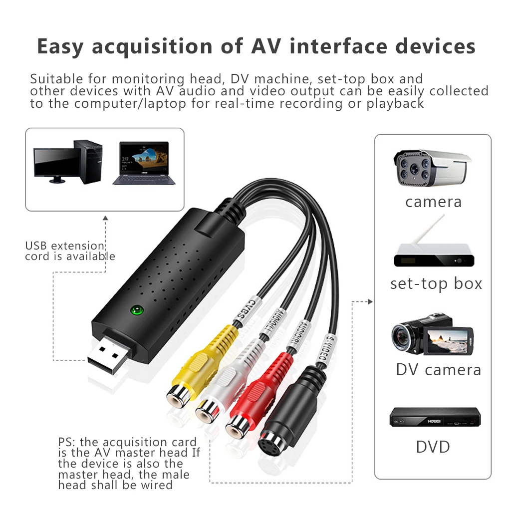 USB 2 0 Easy Cap Видео TV DVD VHS DVR ture Card Video Device Support Win10 |