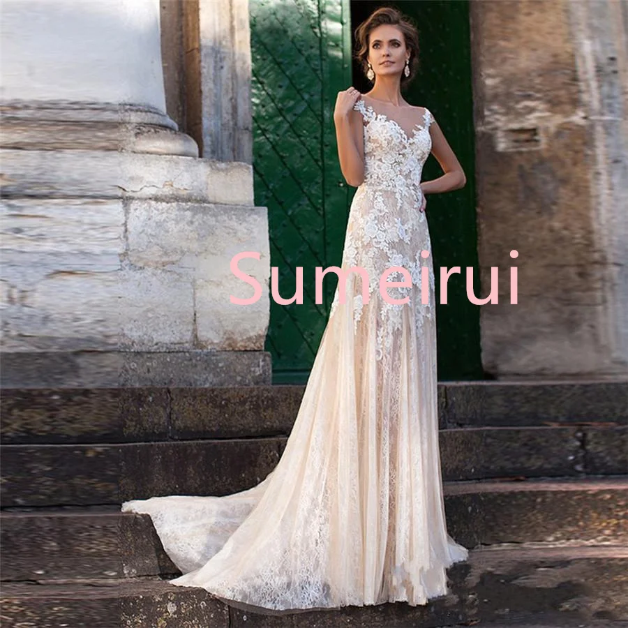 

Compare With Ssmilar Items Lace Wedding Dress 2021 Illusion Neckline Appliques Vintage Bridal Gowns Robe De Mariage