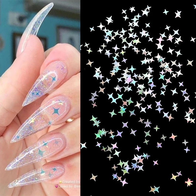 

Голографические серебряные блестки для ногтей, лазерные блестки в форме звезды, блестящие хлопья, блестки, украшения для творчества и ногте...