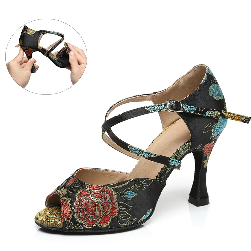 Girls Silk Latin Ballroom Dance Shoes for Women Black Blue Waltz Salsa Dancing Kids Soft Botoom Latino Woman | Спорт и развлечения