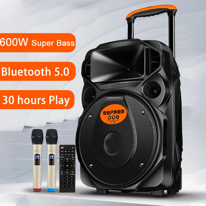 

Bluetooth-compatible Speaker Wireless Subwoofer 600W Portable Super Bass Stereo HiFi Outdoor Karaoke Microphone AUX TF Speaker